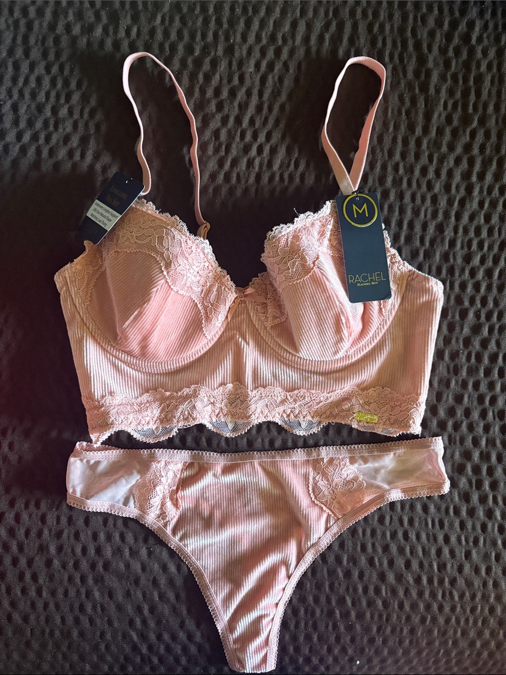 Rachel Pink Lace-Trim Longline Bra & thong Set